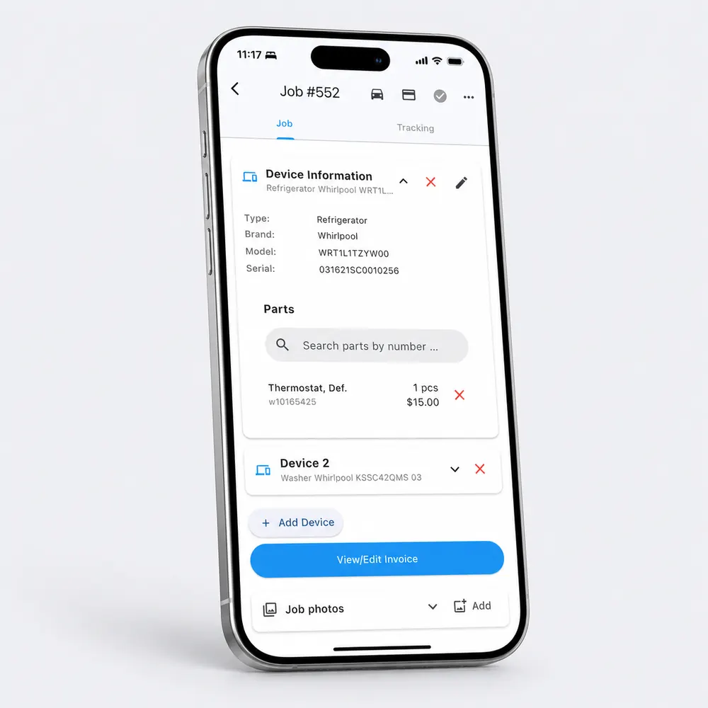 Taskrol customer and appliance service history