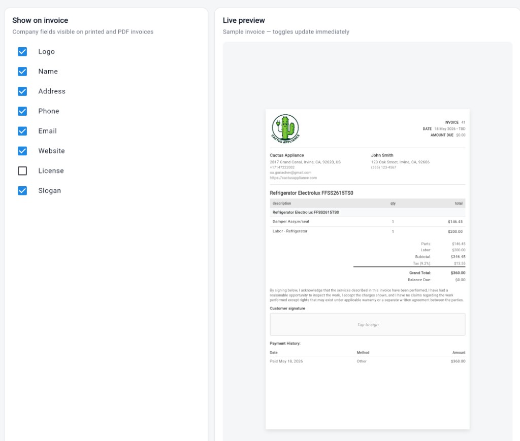 Taskrol estimate and quote workflow for appliance repair