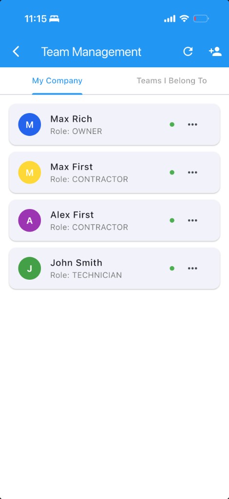 Taskrol Team Management screen with My Company members and roles